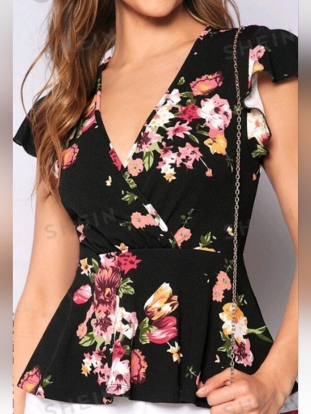 Floral Black Peplum Top